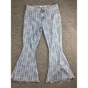 Rock & Roll Denim Bargain Button Bell Bottom Jeans Women's 32 x 32 Blue Aztec
